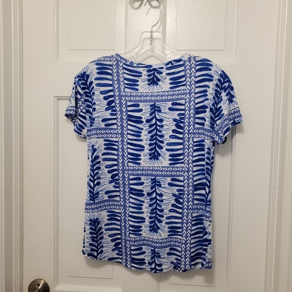 Loft Blue & White Linen Blend Knit Tee Size Small, Lightweight, Casual - Picture 8 of 9